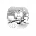 Empty street with a stop light snowing tattoo design idea