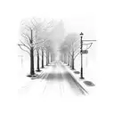 Empty street with a stop light snowing tattoo design idea