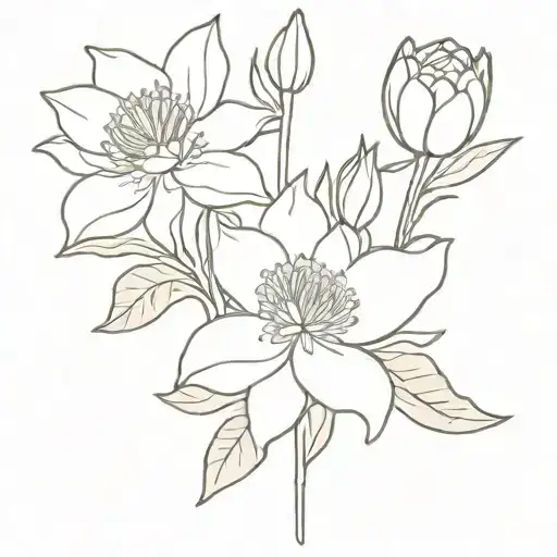 larkspur and water lily tattoo design idea
