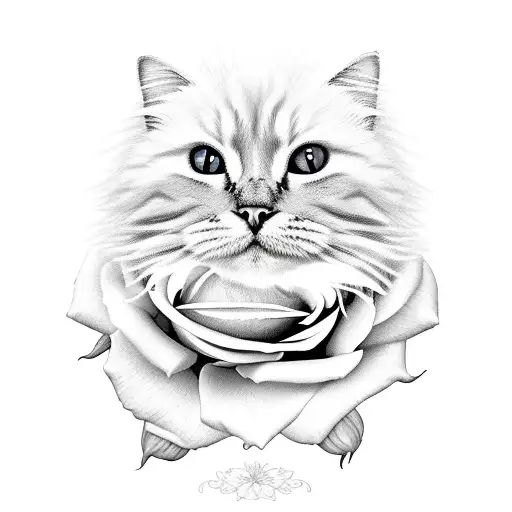 orange fluffy cat with roses  tattoo design idea