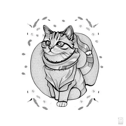 orange fluffy cat with roses around its head tattoo design idea