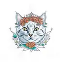 orange fluffy cat with roses around its head tattoo design idea