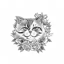 orange fluffy cat with roses around its head tattoo design idea