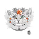 orange fluffy cat with roses around its head tattoo design idea