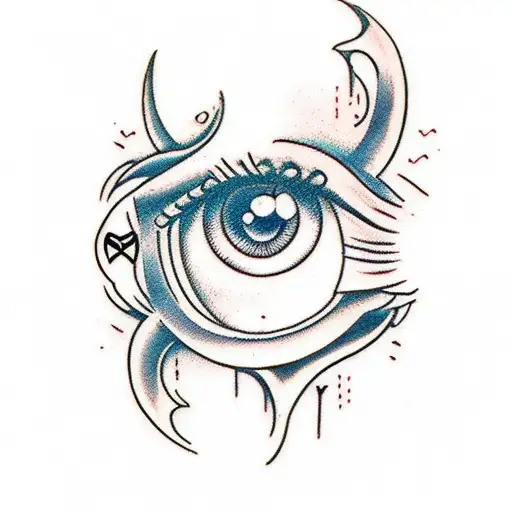 a dagger through a heart and an eye with tears tattoo design idea