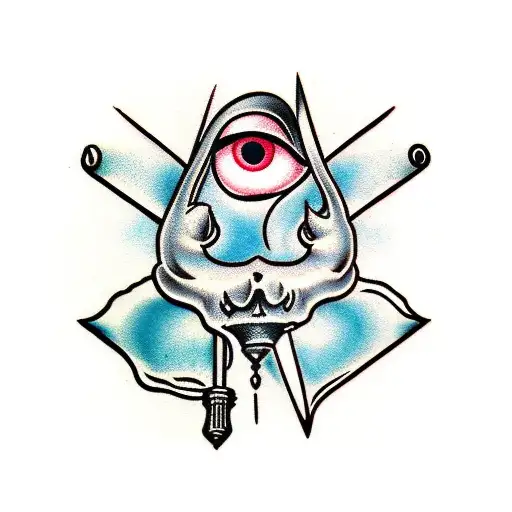 a dagger with a heart and an eye with tears tattoo design idea