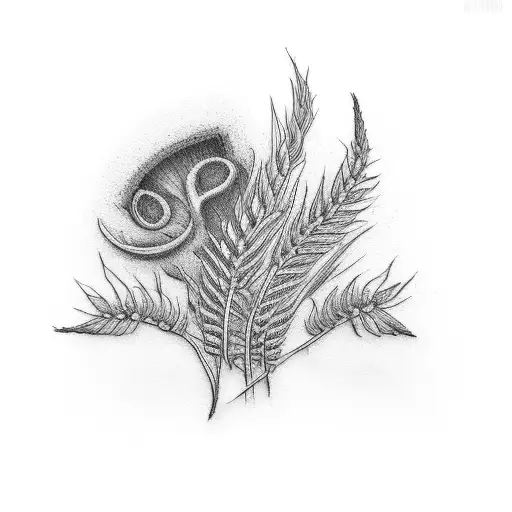 a coffee been crossed with a wheat branch using red, yellow and purple tattoo design idea