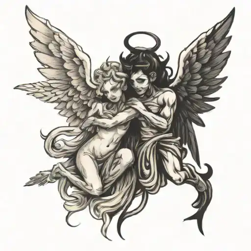 angel and demon with wings tattoo design idea