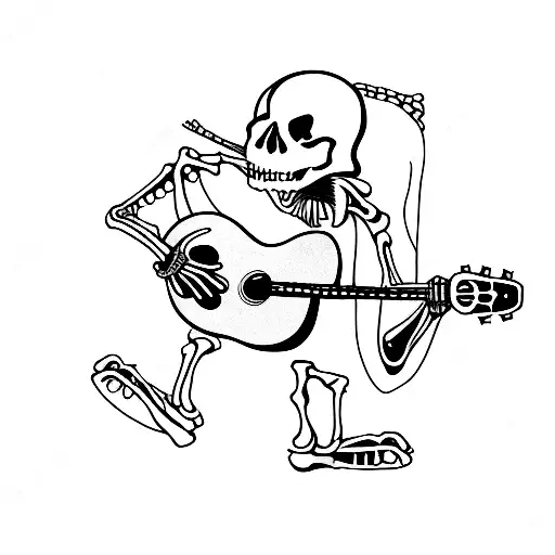 skeleton playing guitar tattoo design idea