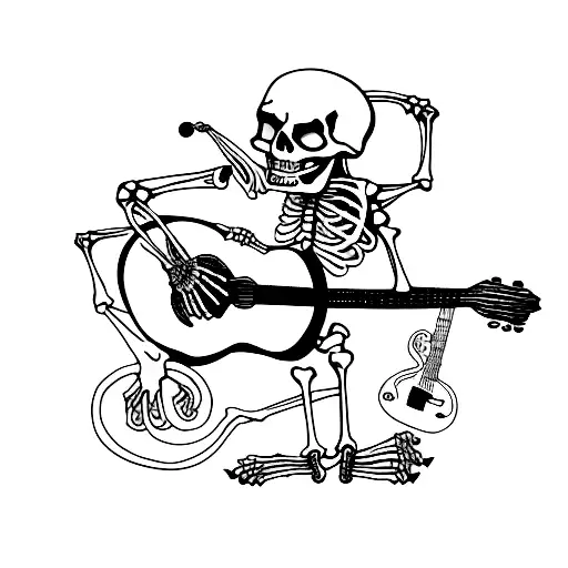 skeleton playing guitar tattoo design idea