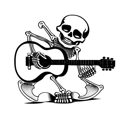 skeleton playing guitar tattoo design idea