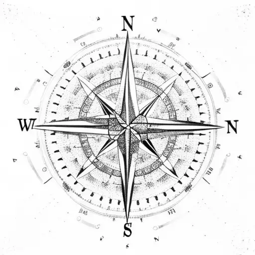 A compass with intricate dotwork detailing, surrounded by birds in flight, symbolizing the journey towards mental well-being and finding one's true north tattoo design idea