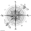 A compass with intricate dotwork detailing, surrounded by birds in flight, symbolizing the journey towards mental well-being and finding one's true north tattoo design idea