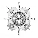A compass with intricate dotwork detailing, surrounded by birds in flight, symbolizing the journey towards mental well-being and finding one's true north tattoo design idea