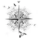A compass with intricate dotwork detailing, surrounded by birds in flight, symbolizing the journey towards mental well-being and finding one's true north tattoo design idea