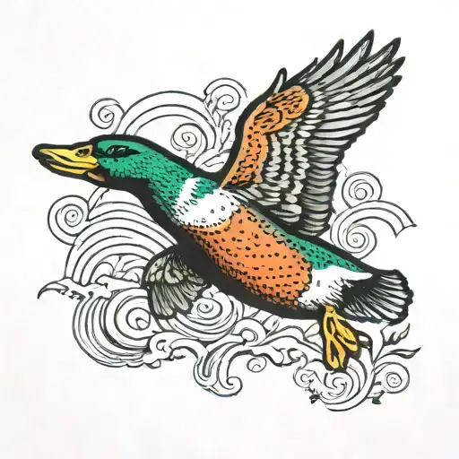 mallard duck flying tattoo design idea