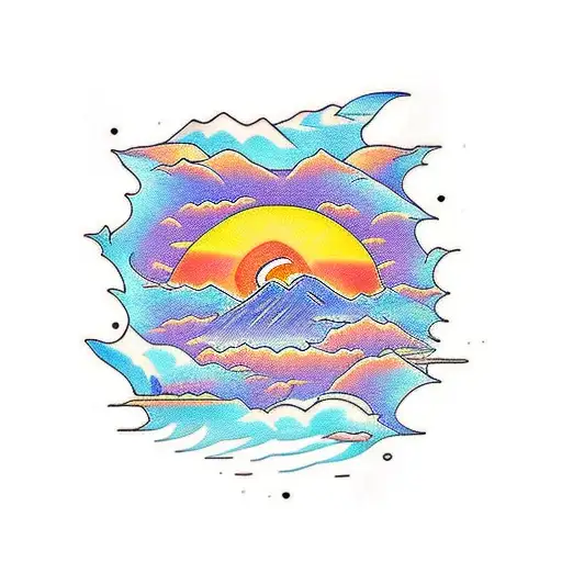 sunset ocean mountains waterfalls undewawater philippines tattoo design idea