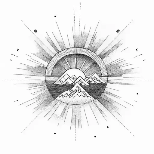 sunset ocean mountains philippines threre stars and a sun tattoo design idea