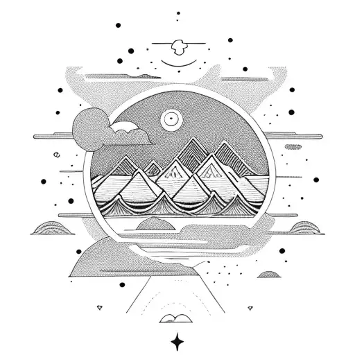 sunset ocean mountains philippines threre stars and a sun tattoo design idea