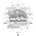 sunset ocean mountains philippines threre stars and a sun tattoo design idea