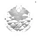 sunset ocean mountains philippines threre stars and a sun tattoo design idea