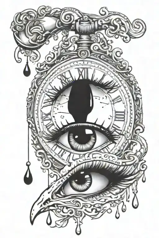  pocketwatch woman's eye with a tear drops watering tattoo design idea