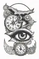 steampunk pocketwatch woman's eye with a tear falling, usmc emblem tattoo design idea