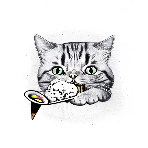 cat eats ice cream tattoo design idea