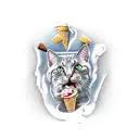 cat eats ice cream tattoo design idea