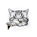 cat eats ice cream tattoo design idea