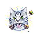 cat eats ice cream tattoo design idea