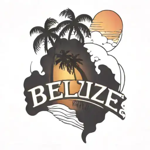 the words "Belize Made" with a sunset and coconut trees tattoo design idea