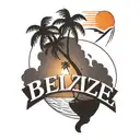 the words "Belize Made" with a sunset and coconut trees tattoo design idea