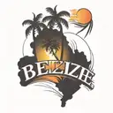 the words "Belize Made" with a sunset and coconut trees tattoo design idea