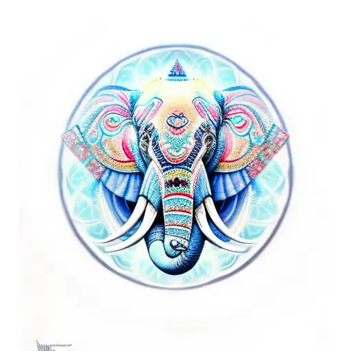 elephant mandala blue eyes  tattoo design idea