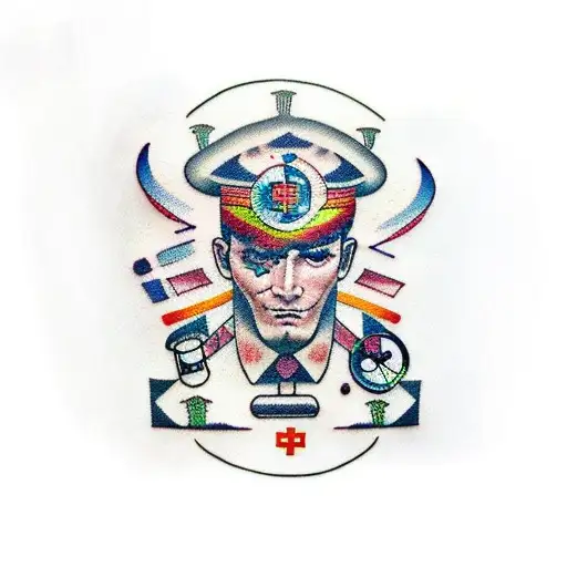 medical patchwork, lots of small medical logos/graphics tattoo design idea