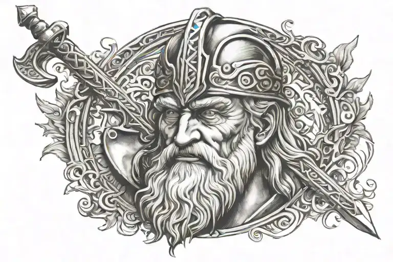 odin the god with one eye holding sword  tattoo design idea