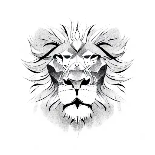sideways lion head silhouette in one line tattoo design idea