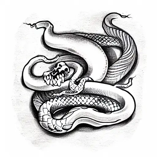 a snake wrapping around the arm of a sexy succubus holding a skull and an apple  tattoo design idea