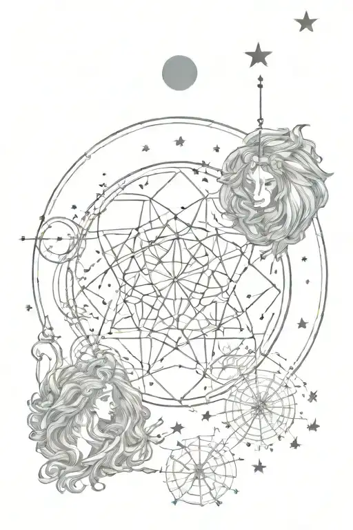 virgo, leo and tauras zodic signs intertwind with the galaxy and stars tattoo design idea