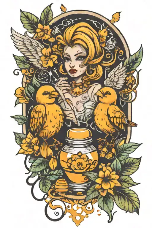 "honey drop" with honey pot smoking chicks One tattoo design idea
