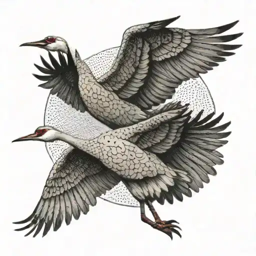 two sandhill crane flying tattoo design idea