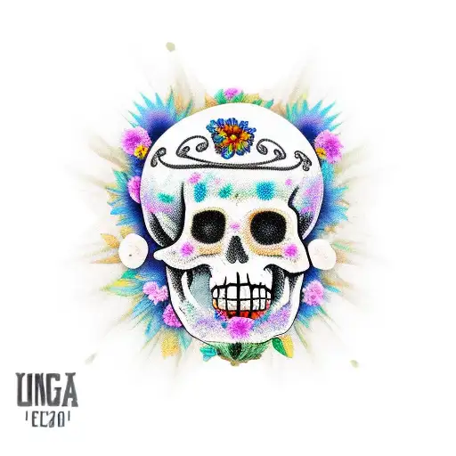 calavera fumando una pipa con un sombrero que tenga flores tattoo design idea