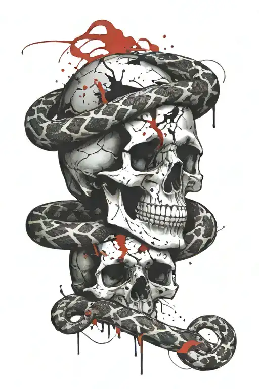skull, bones and snake wrapped tattoo design idea