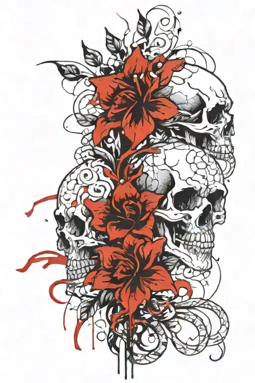 snake, skull, bones flower hell tattoo design idea