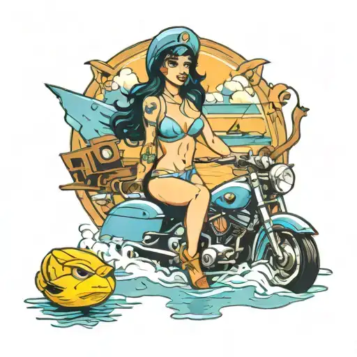 motor cruiser bleu with a sexy chick tattoo design idea