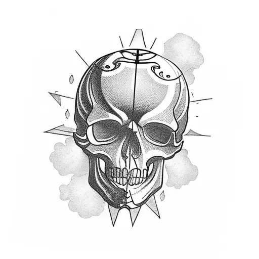 Design a blackwork tattoo of a skull with a truck engine as its brain tattoo design idea