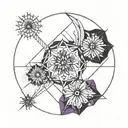Simple abstract design with some colour to represent domestic abuse survivor, dandelion and mandala Picasso style  tattoo design idea