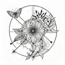 Simple abstract design with some colour to represent domestic abuse survivor, dandelion and mandala Picasso style  tattoo design idea