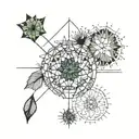 Simple abstract design with some colour to represent domestic abuse survivor, dandelion and mandala Picasso style  tattoo design idea